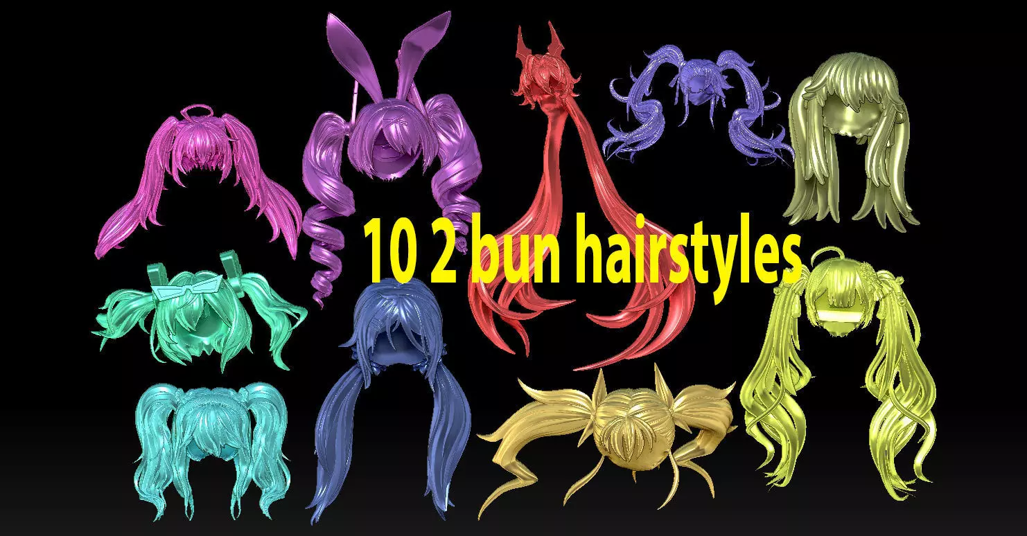 10 2 bun hairstyles 3D print model