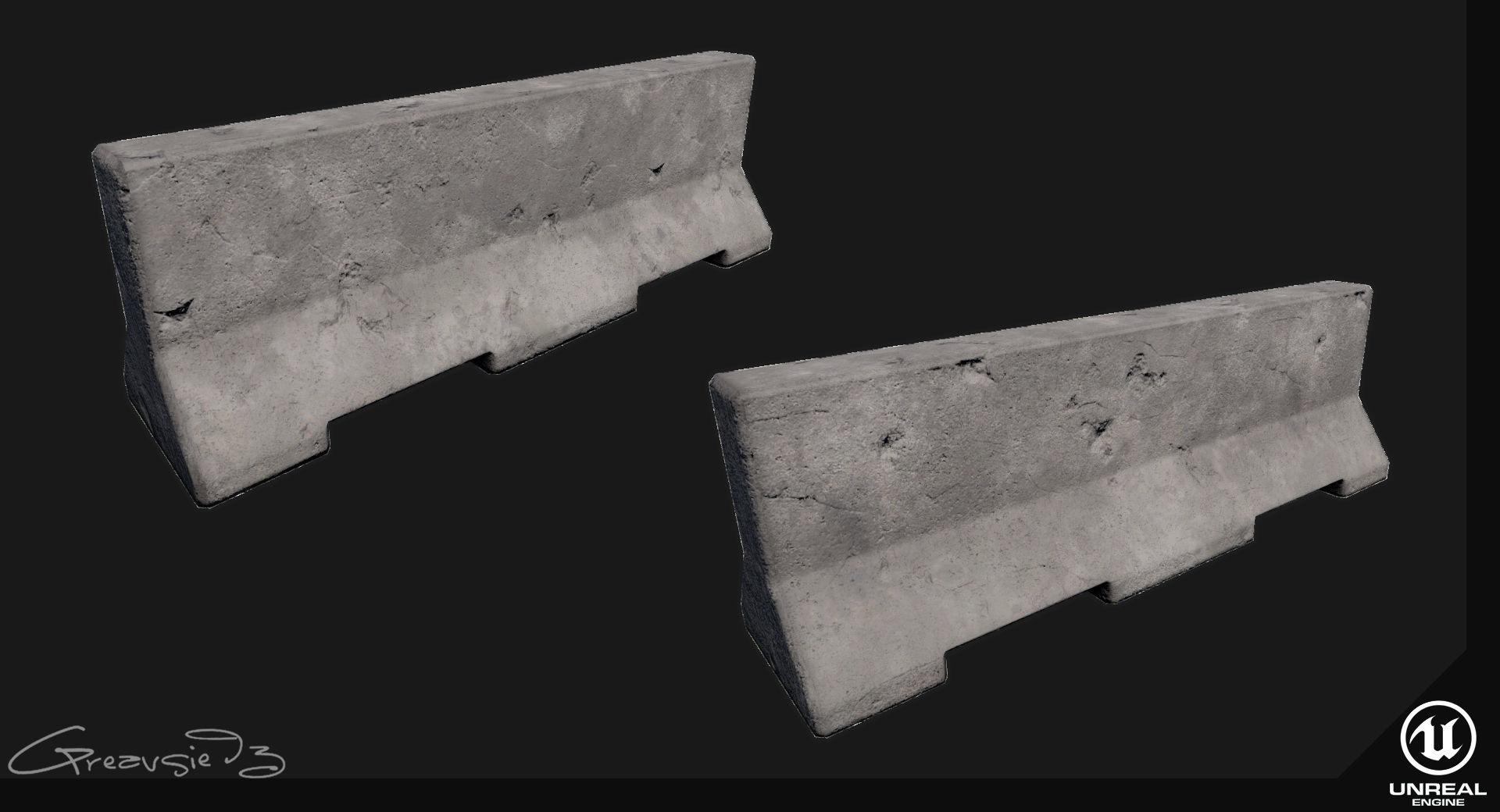 Low Poly PBR Concrete Barrier and Blast Wall Pack Low-poly 3D model_3