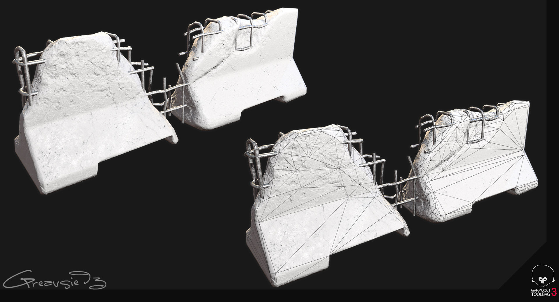 Low Poly PBR Concrete Barrier and Blast Wall Pack Low-poly 3D model_15