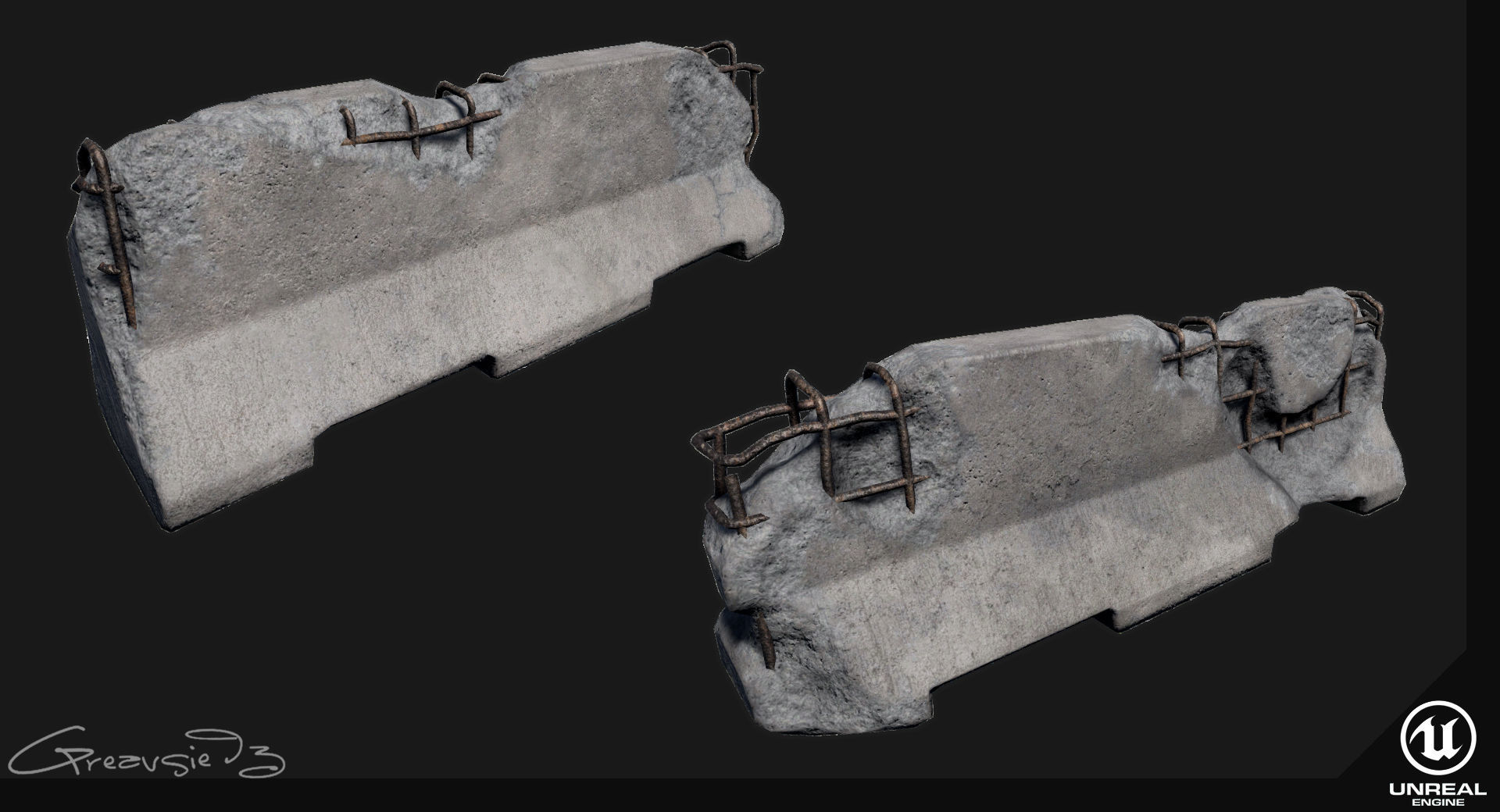 Low Poly PBR Concrete Barrier and Blast Wall Pack Low-poly 3D model_7