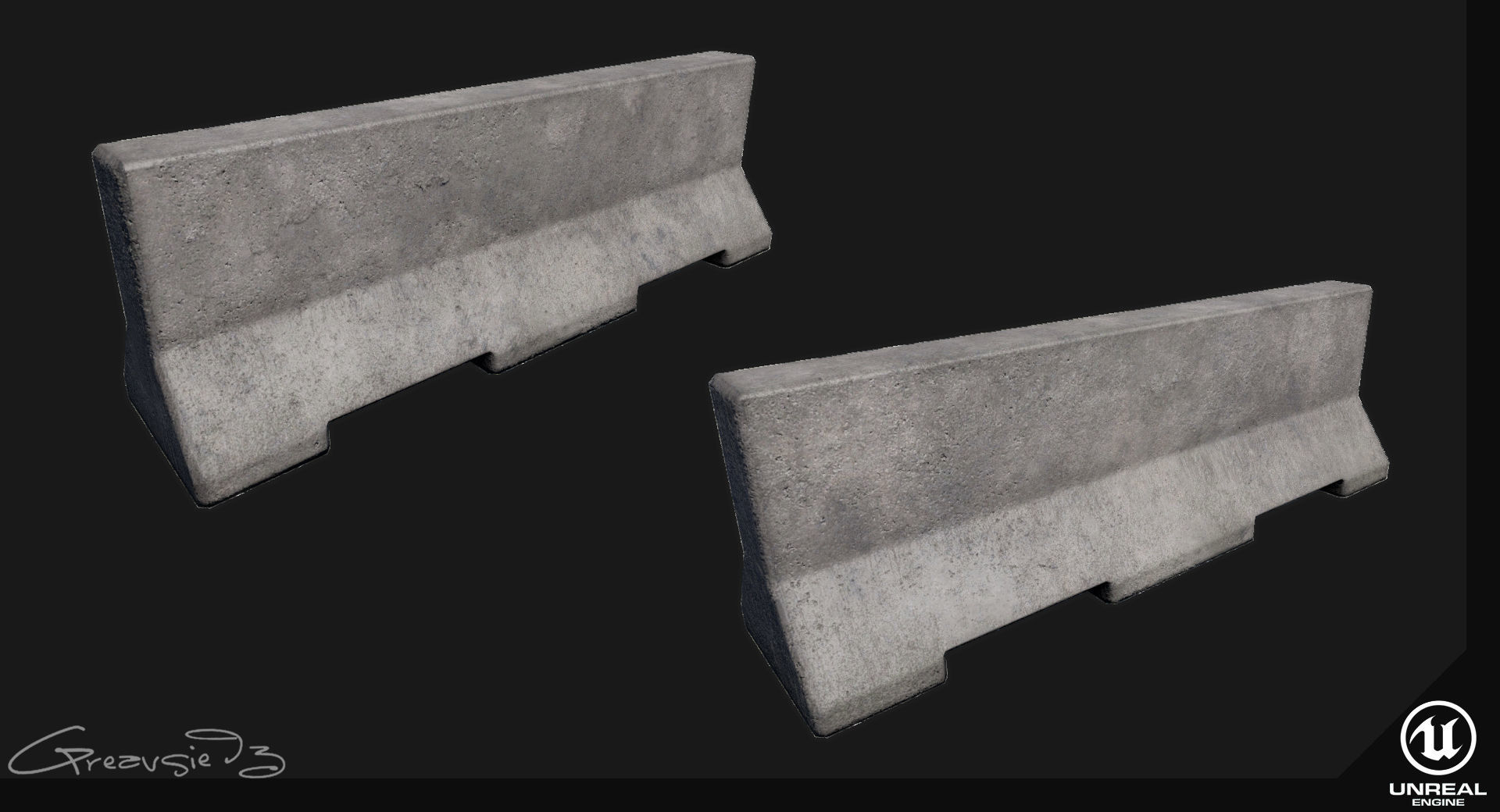 Low Poly PBR Concrete Barrier and Blast Wall Pack Low-poly 3D model_2