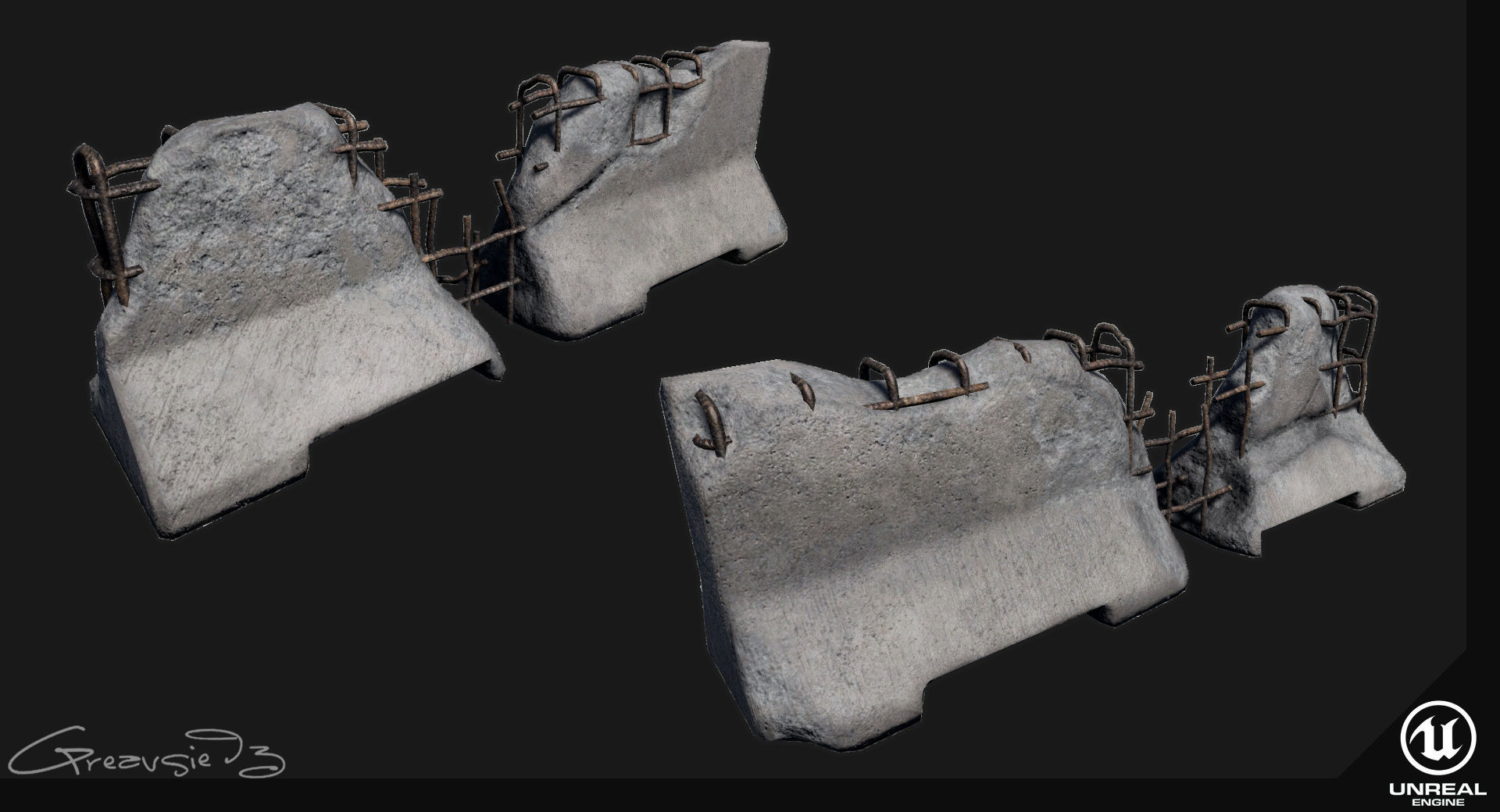 Low Poly PBR Concrete Barrier and Blast Wall Pack Low-poly 3D model_12