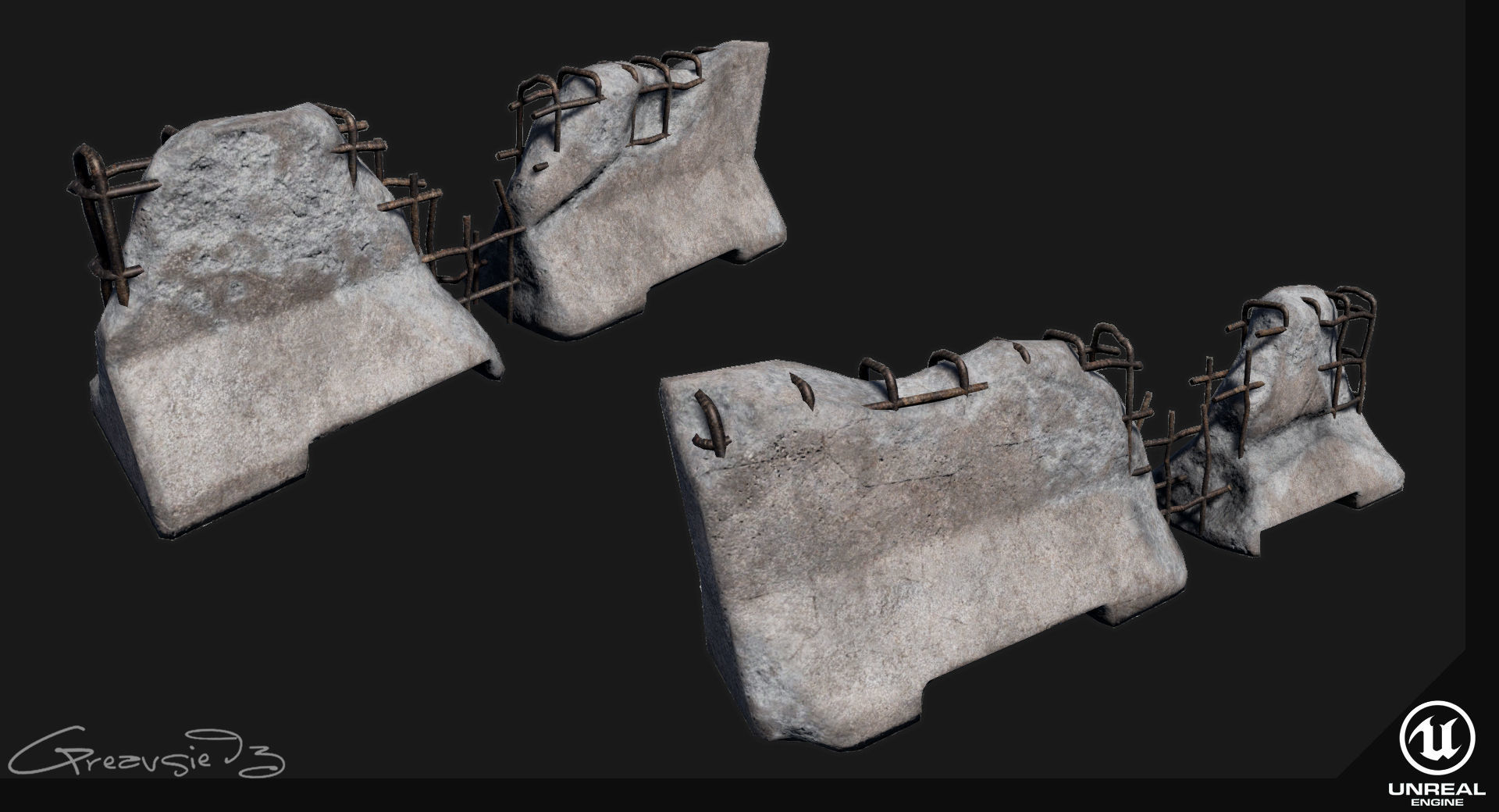 Low Poly PBR Concrete Barrier and Blast Wall Pack Low-poly 3D model_11