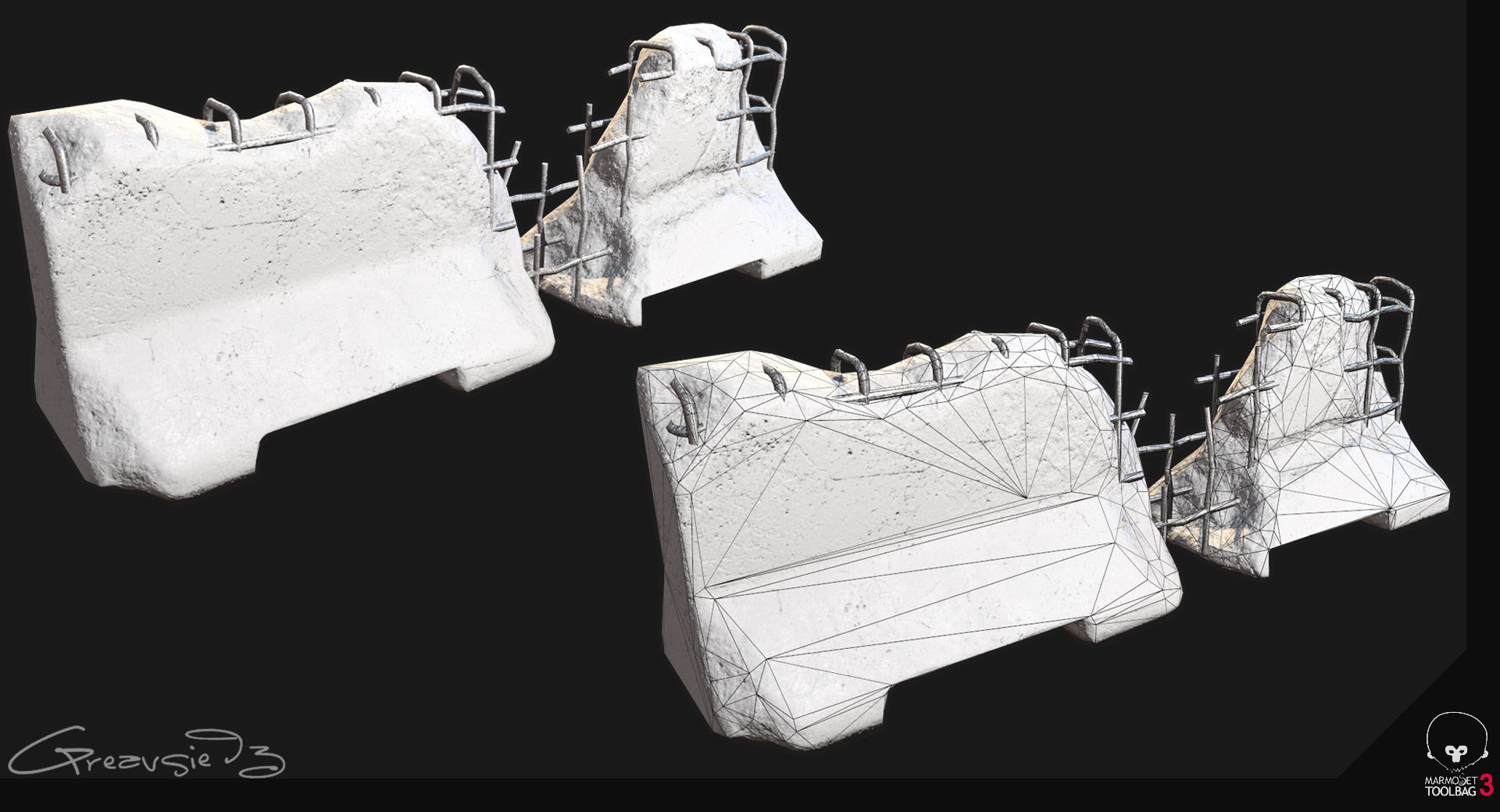 Low Poly PBR Concrete Barrier and Blast Wall Pack Low-poly 3D model_14