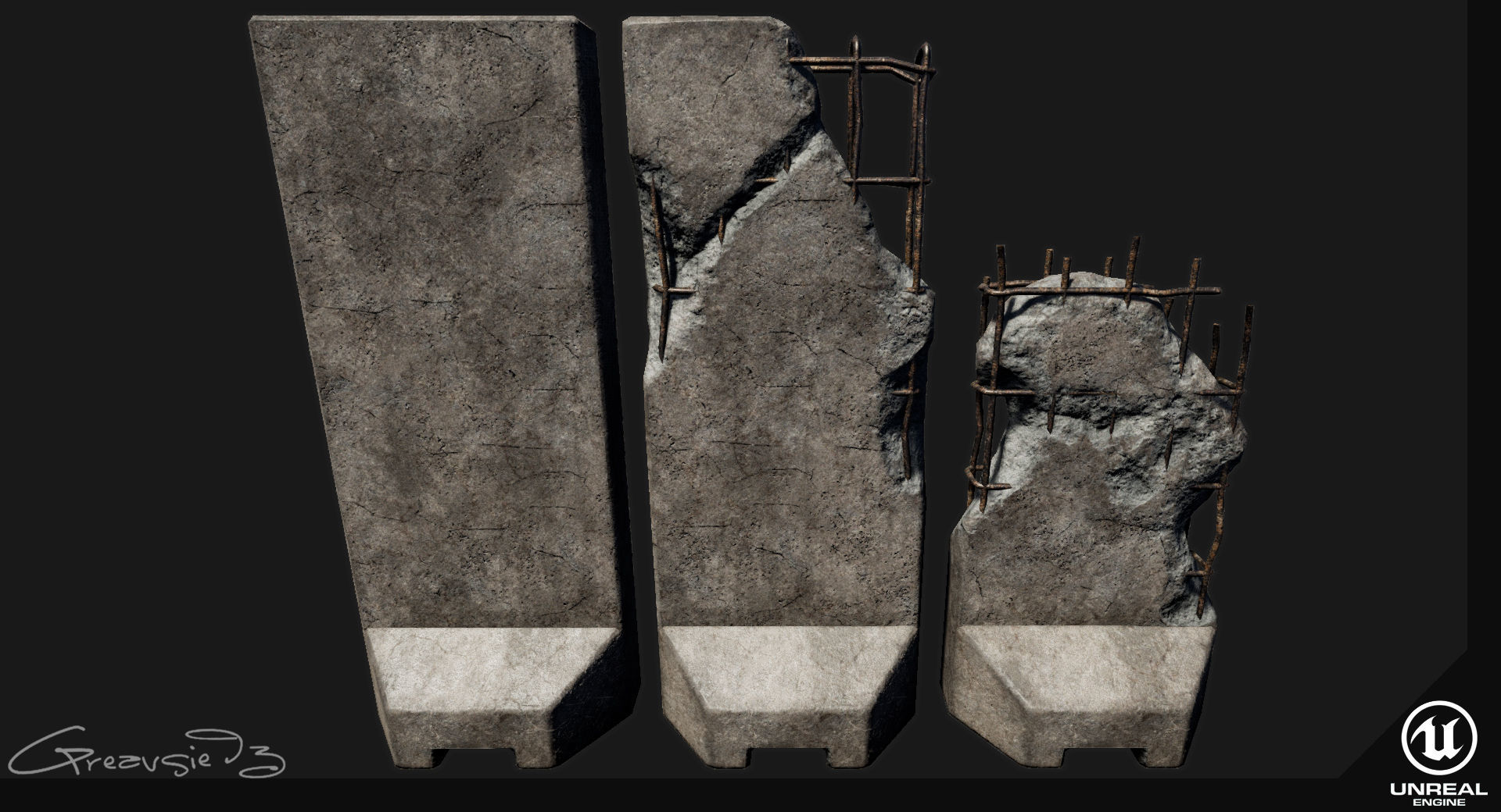 Low Poly PBR Concrete Barrier and Blast Wall Pack Low-poly 3D model_16