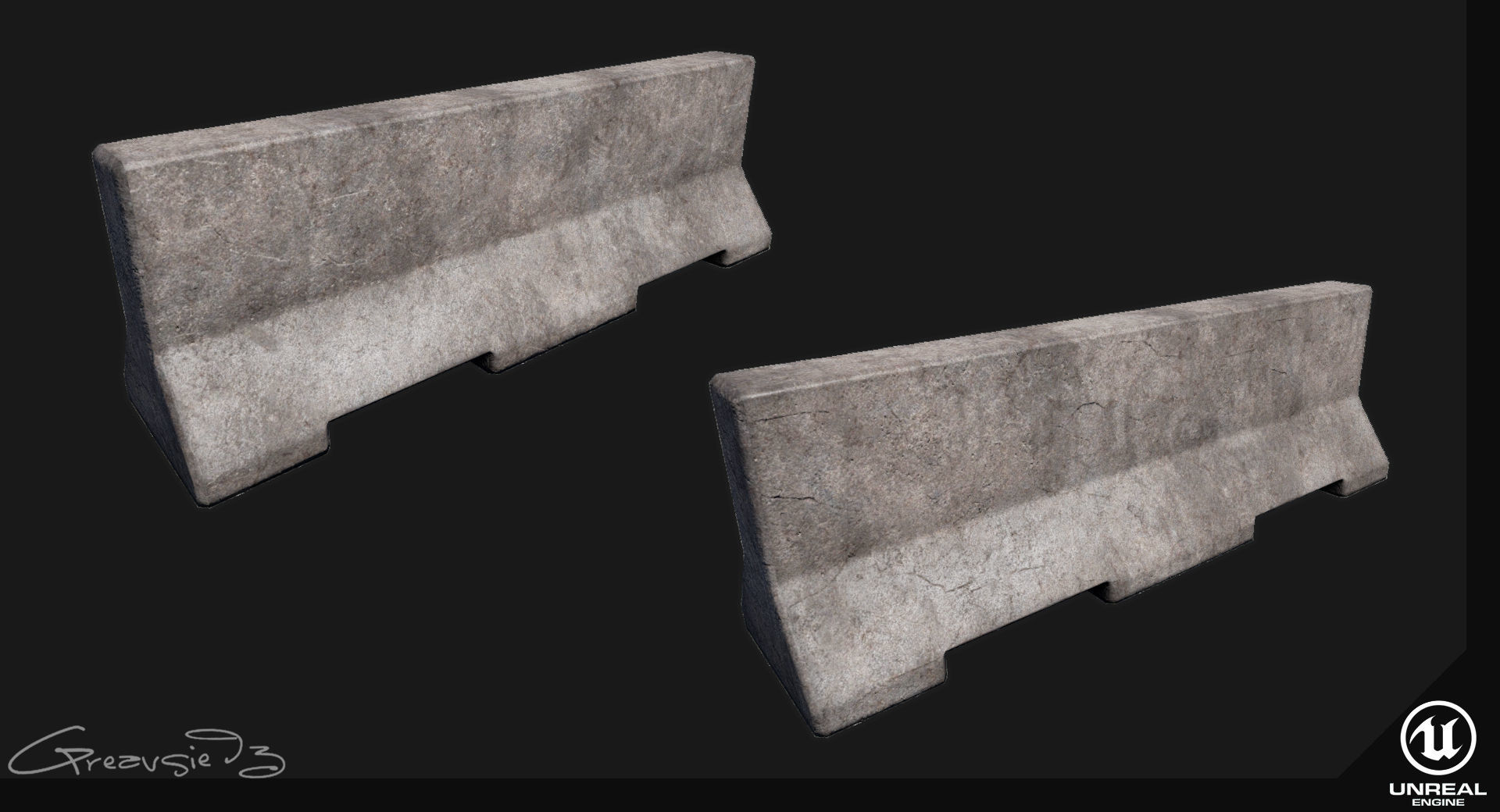 Low Poly PBR Concrete Barrier and Blast Wall Pack Low-poly 3D model_1