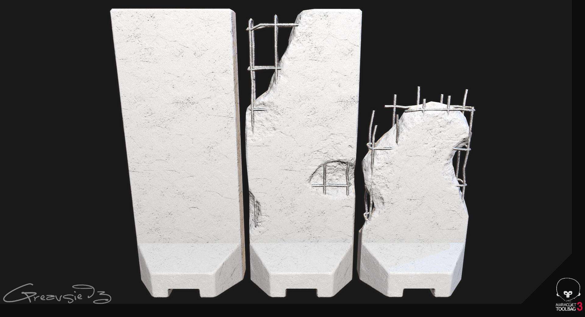 Low Poly PBR Concrete Barrier and Blast Wall Pack Low-poly 3D model_24