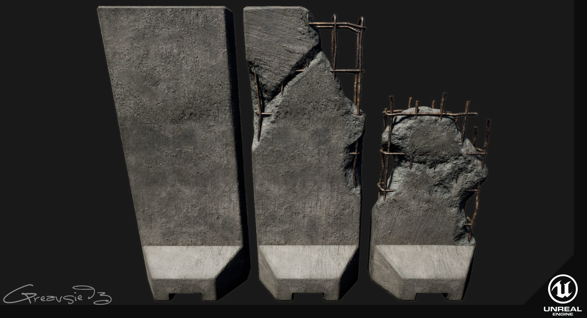 Low Poly PBR Concrete Barrier and Blast Wall Pack Low-poly 3D model_17