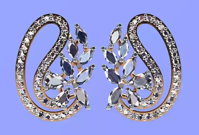 GOLD DIAMOND FASHION JEWELLERY STUD EARRING 3D print model 