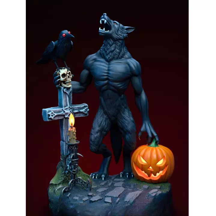 3065 Werewolf Howling with Skull 3D Model magic 3D print model