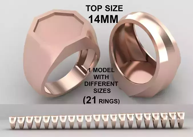octagonal enamelSignet Ring Base 14 MM top in All sizes 248-MWC 