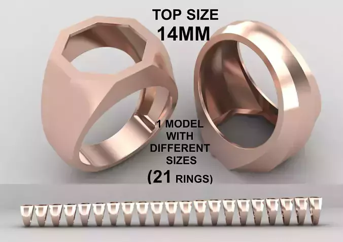 octagonal hollowSignet Ring Base 14 MM top in All sizes 249-MWC 