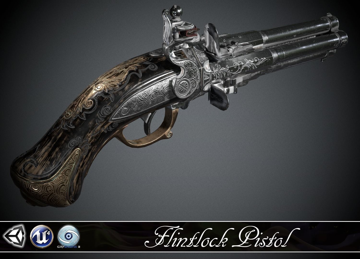 Flintlock pistol Night Quartet - model and textures Low-poly 3D model