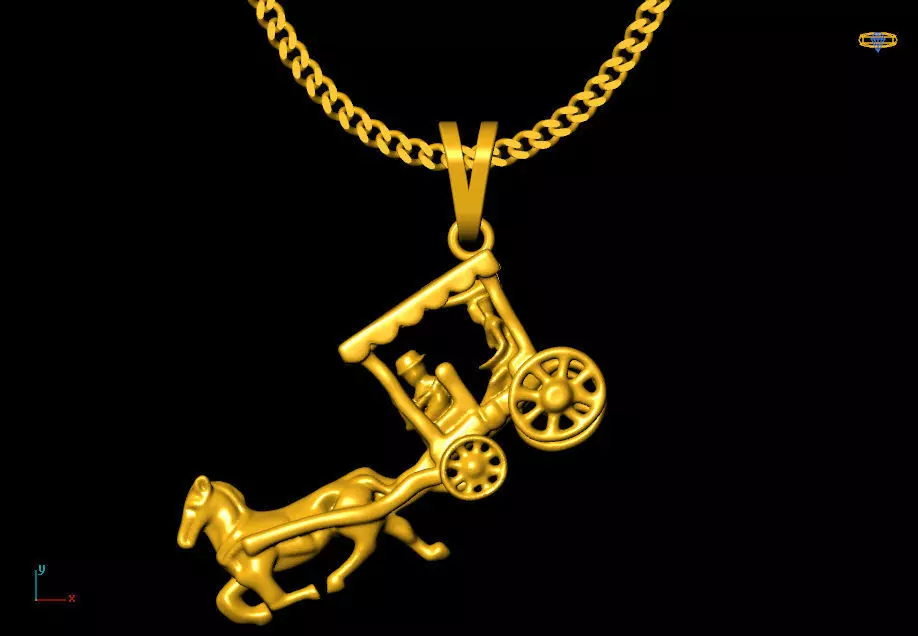 Horse car Buggi pendant charms - one inch pendant 3D print model