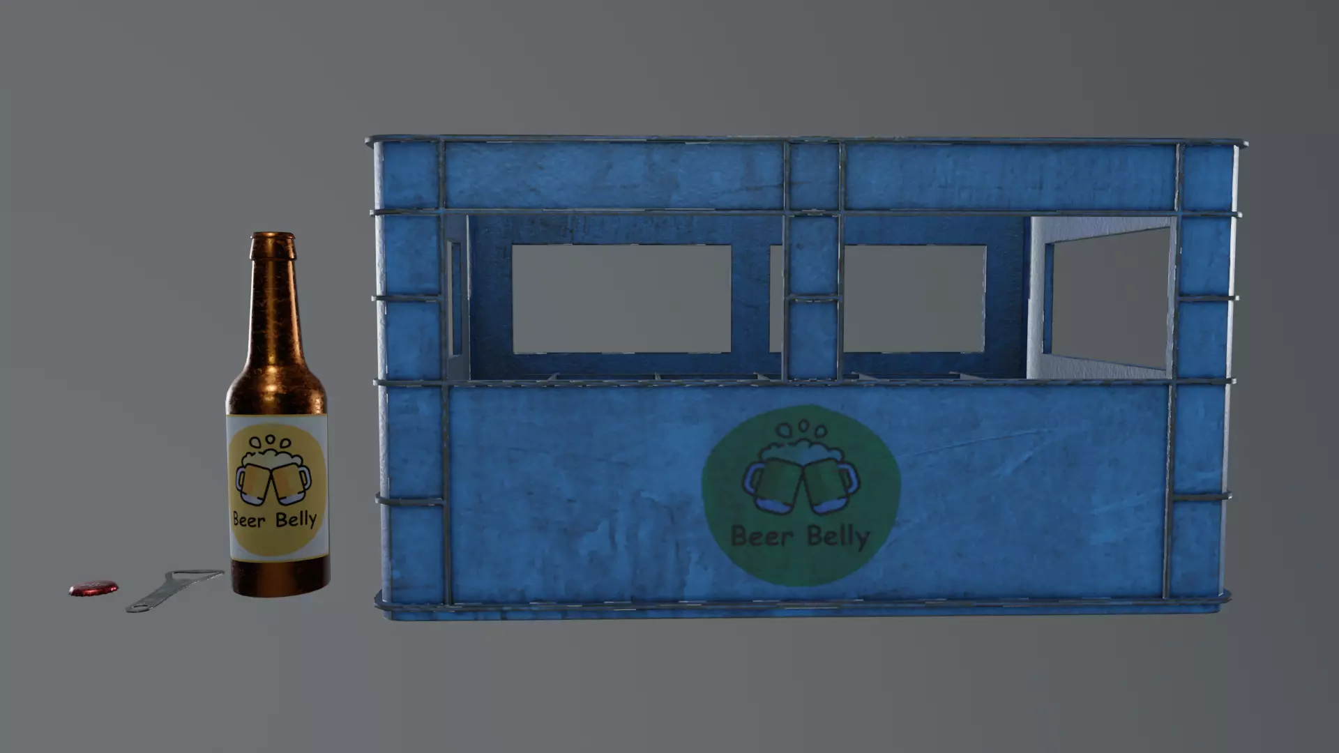 Beer Bottle and Crate Set Game Ready Props PBR Textures Free low-poly 3D model