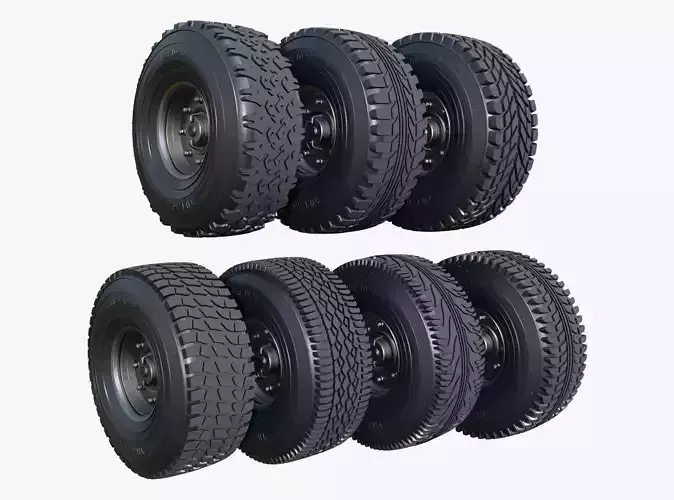 Vehicle Wheels 7 Pieces Set M1 3D model