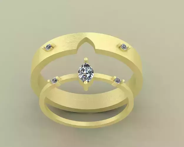 Marquise Diamond Couple Ring Set Wedding Band 3D Print