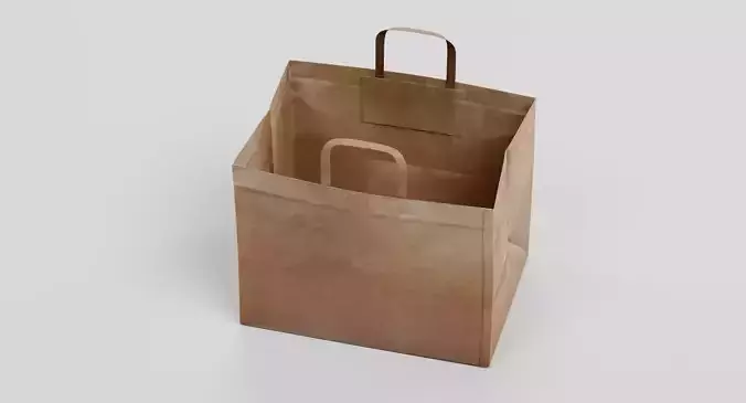 Paper Bag V1 - Open Recycled Shopping Carrier 3D model 5