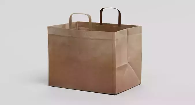 Paper Bag V1 - Open Recycled Shopping Carrier 3D model 3