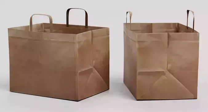 Paper Bag V1 - Open Recycled Shopping Carrier 3D model 4