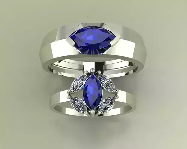 Couple Ring Set Elegant Marquise Stone Design 3D Print Model