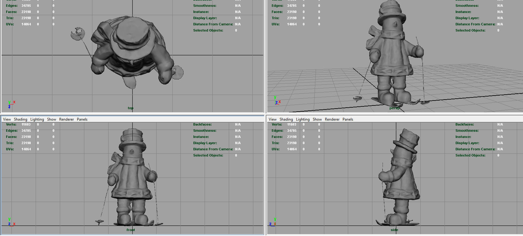 Snowman Skiing Low-poly 3D model_9