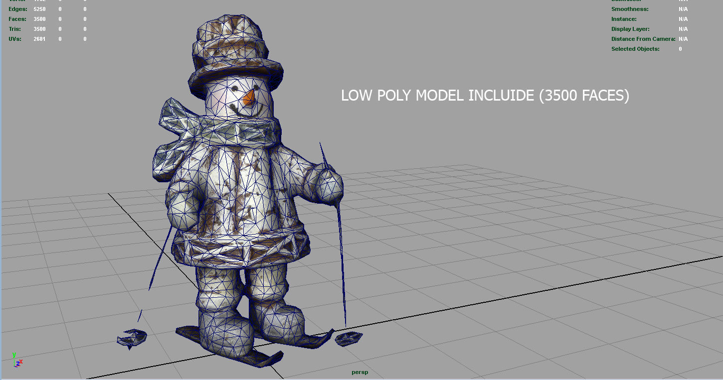 Snowman Skiing Low-poly 3D model_8