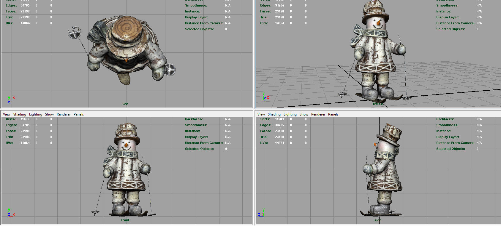 Snowman Skiing Low-poly 3D model_10