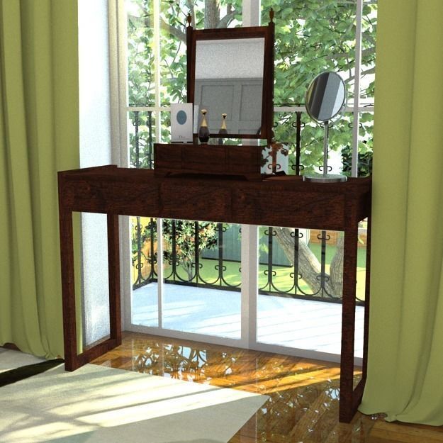 dressing table walnut Low-poly 3D model_1
