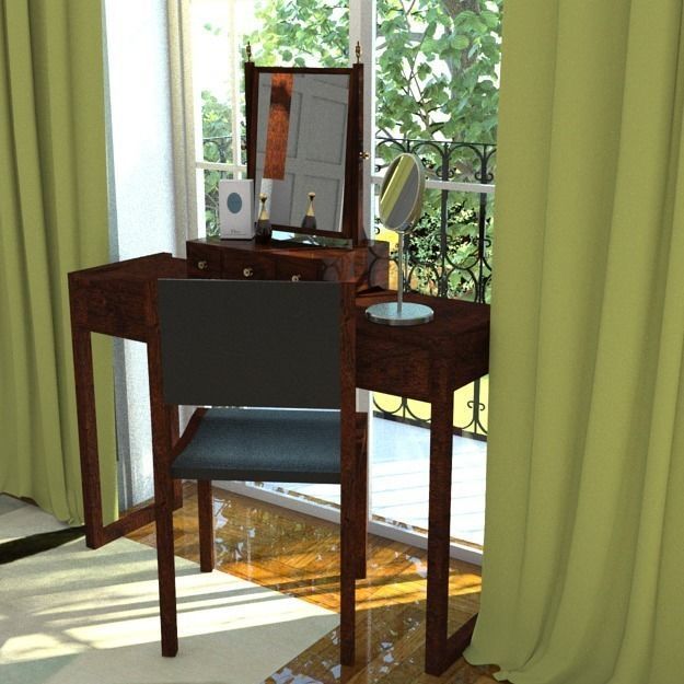 dressing table walnut Low-poly 3D model_2
