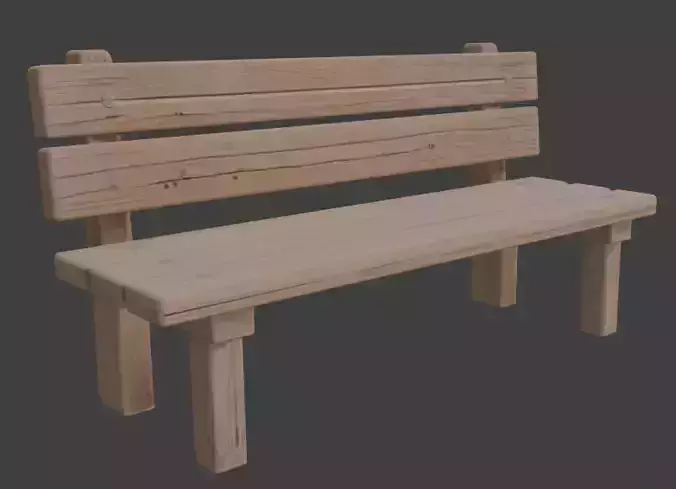 Wooden Park Bench 3D Model