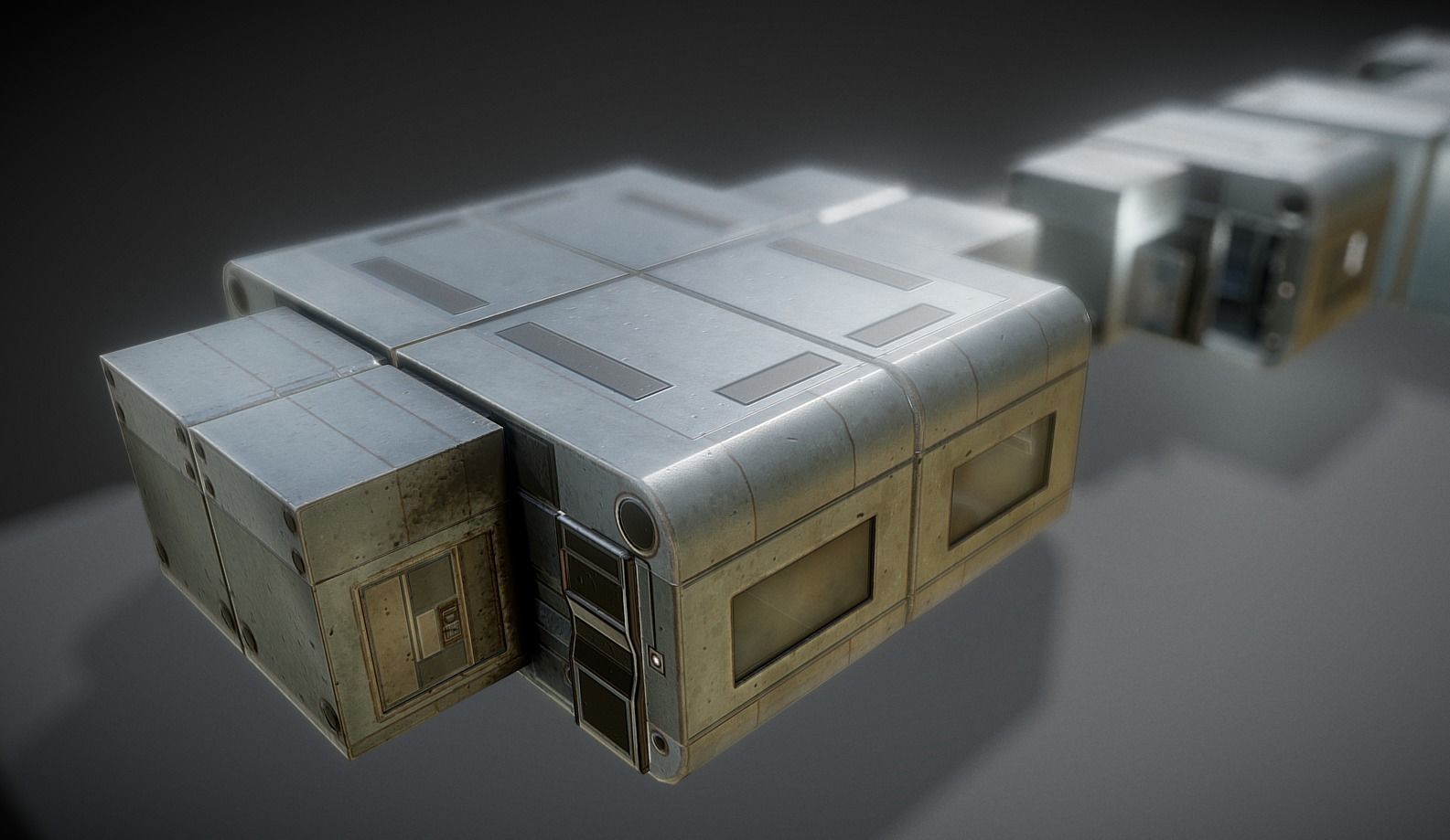 Futuristic Living Module Old Metal Version Low-poly 3D model_9