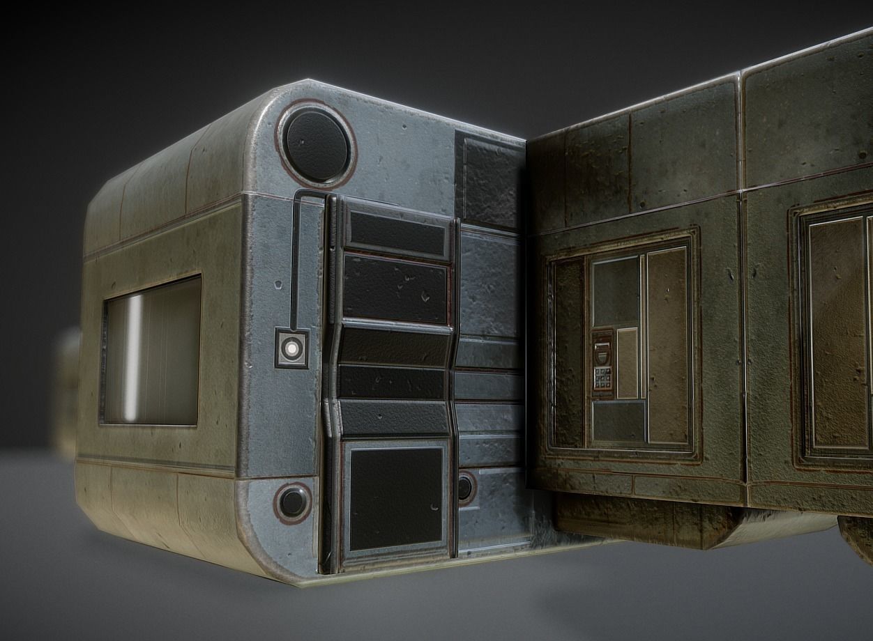 Futuristic Living Module Old Metal Version Low-poly 3D model_8