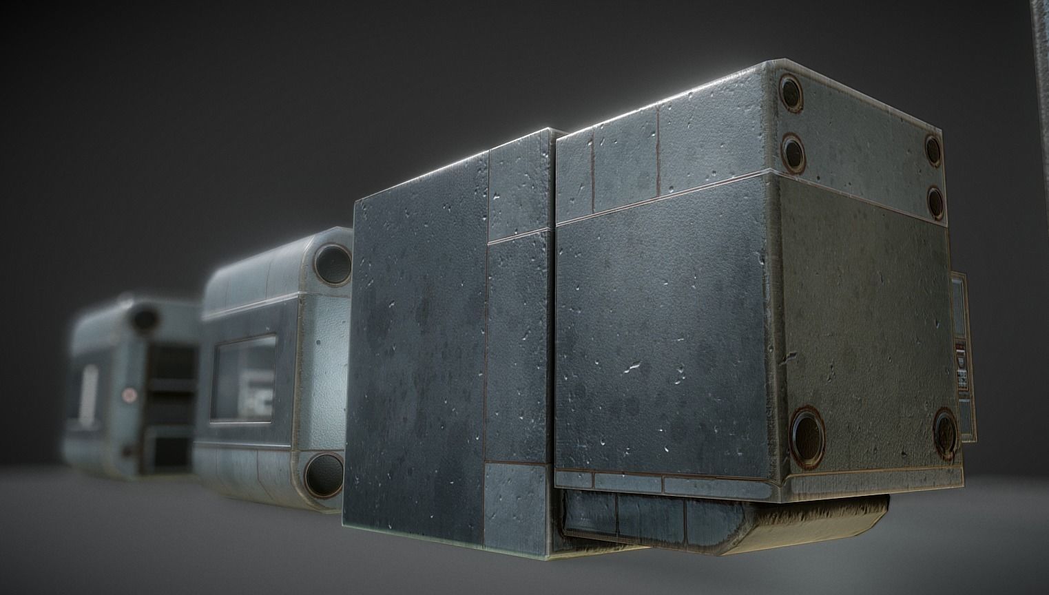 Futuristic Living Module Old Metal Version Low-poly 3D model_7