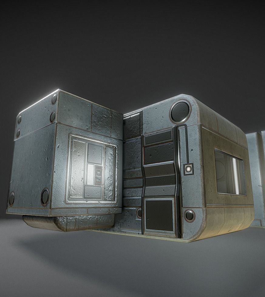 Futuristic Living Module Old Metal Version Low-poly 3D model_0