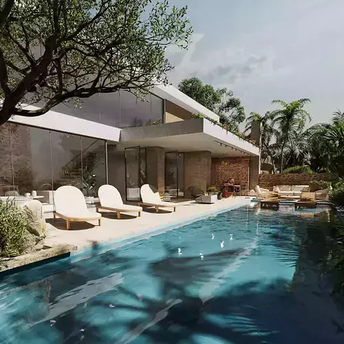 Exterior Pool Villa 3d Scene 3D model
