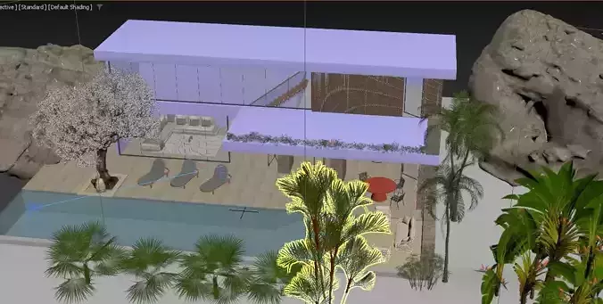 Exterior Pool Villa 3d Scene 3D model 7