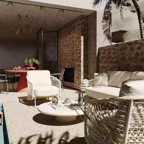 Exterior Pool Villa 3d Scene 3D model 4