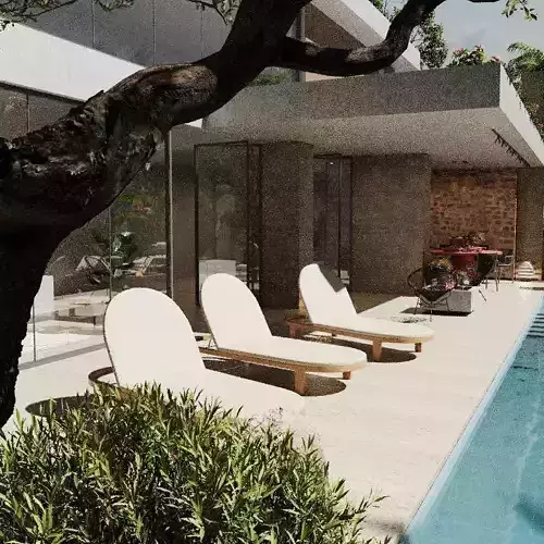 Exterior Pool Villa 3d Scene 3D model 2