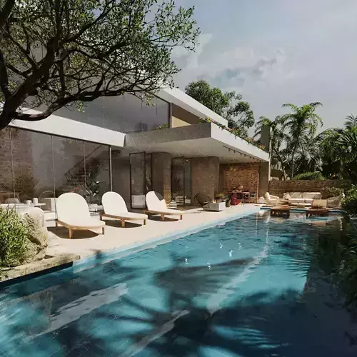Exterior Pool Villa 3d Scene 3D model 3