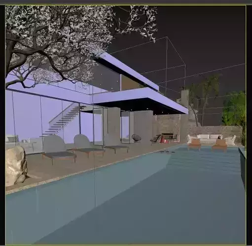 Exterior Pool Villa 3d Scene 3D model 6