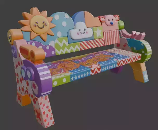 Colorful Kids Cartoon Bench 3D Model 3D model
