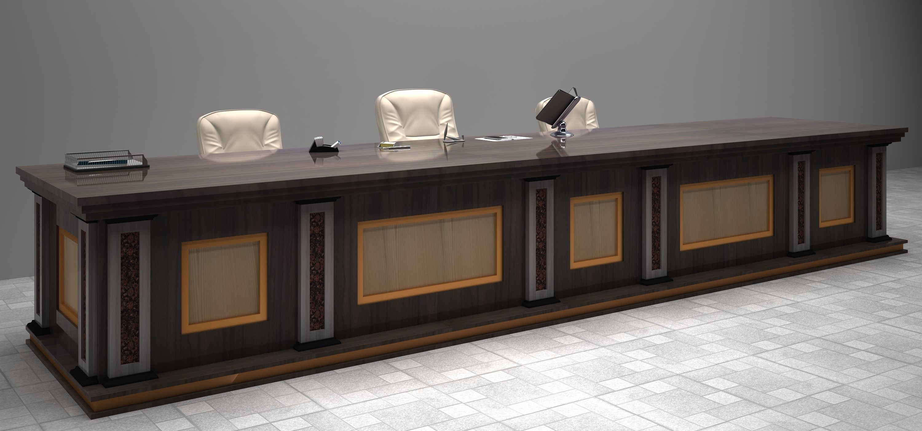 Table courtroom desk 3D model_2