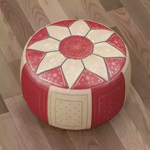 Moroccan Leather Pouffe Red 3D model