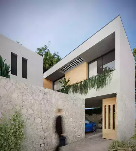 Stone Facede Villa 3d Scene