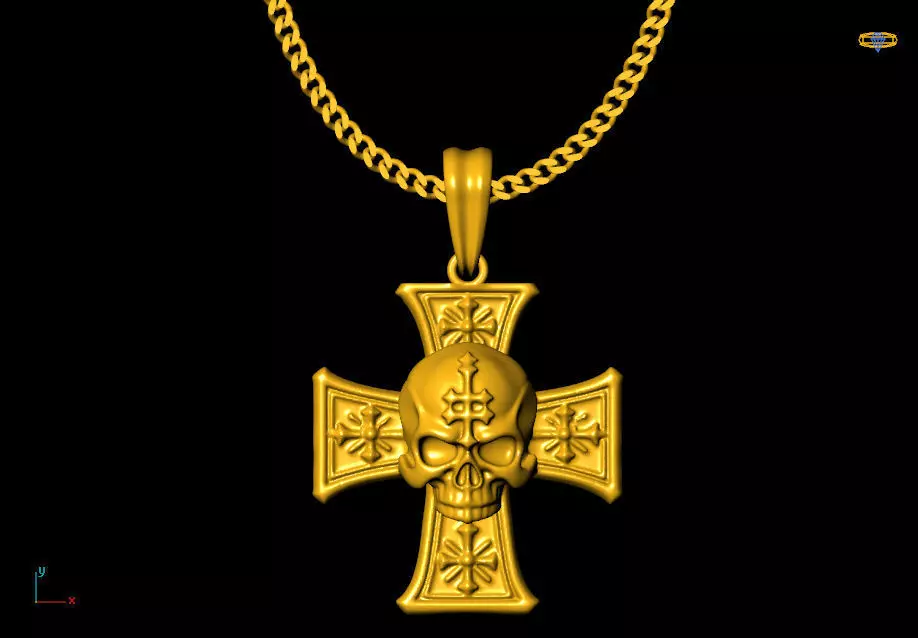 Cross skull pendant charms - one inch pendant 3D print model