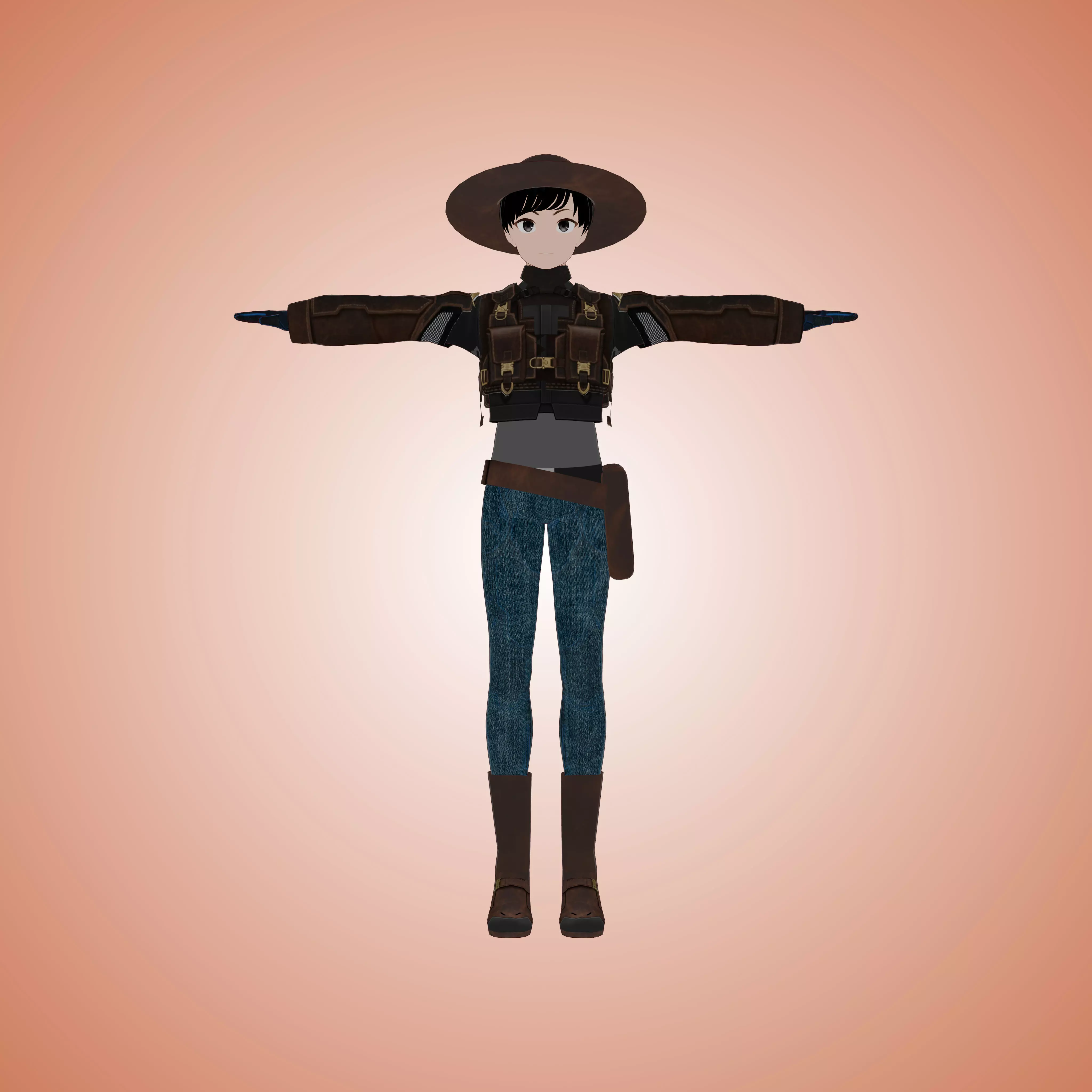 Anime Style Wild West Cowboy 3D Character For Vtuber Vrm 3D model