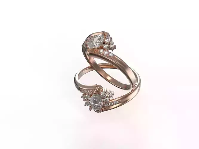 Pear Diamond Wedding Ring 3D Model STL 3DM