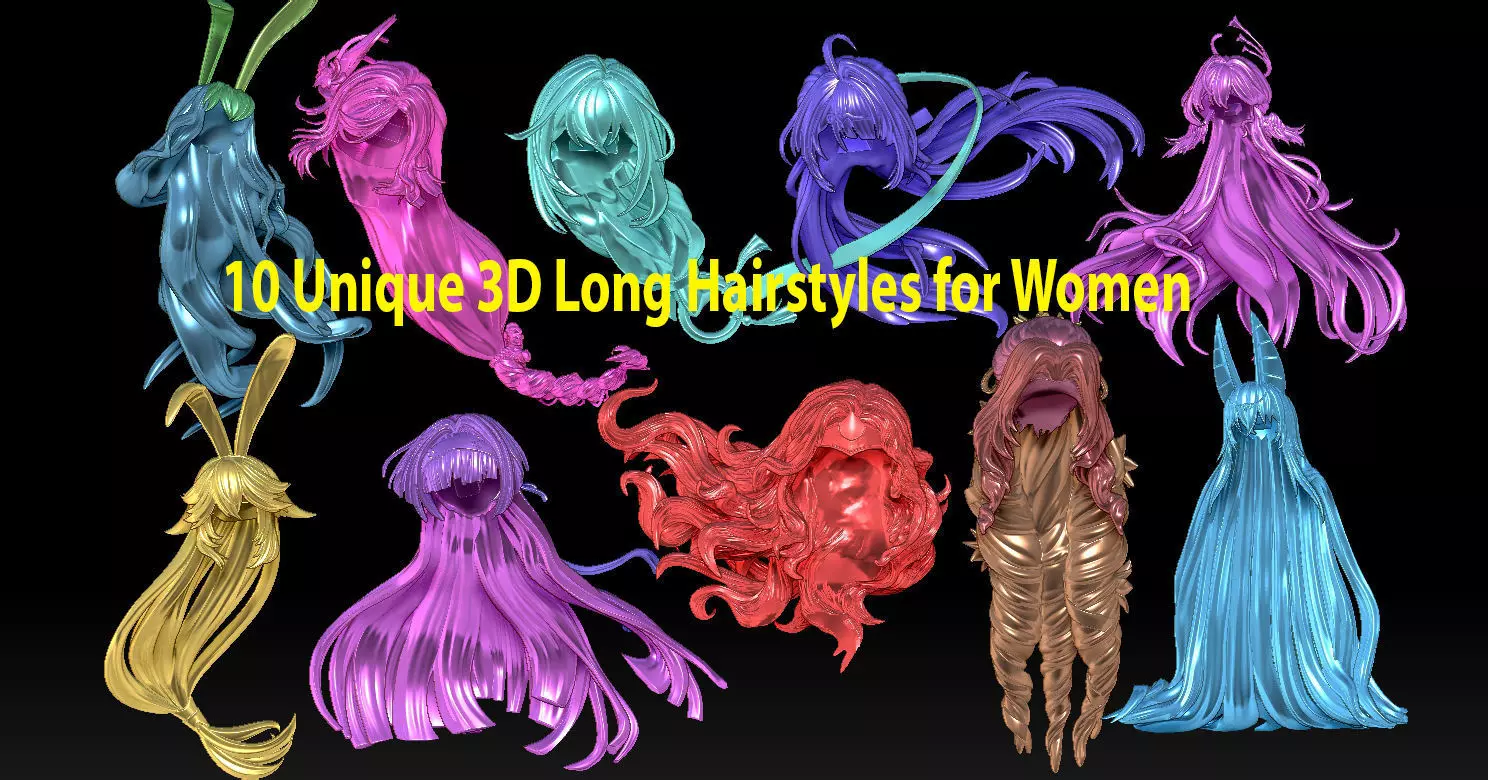 10 Unique 3D Long Hairstyles for Women 3D print model