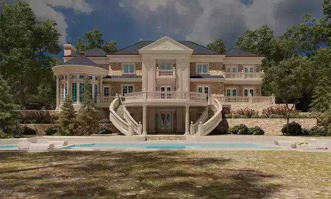 Luxury European style villa Low-poly 3D model